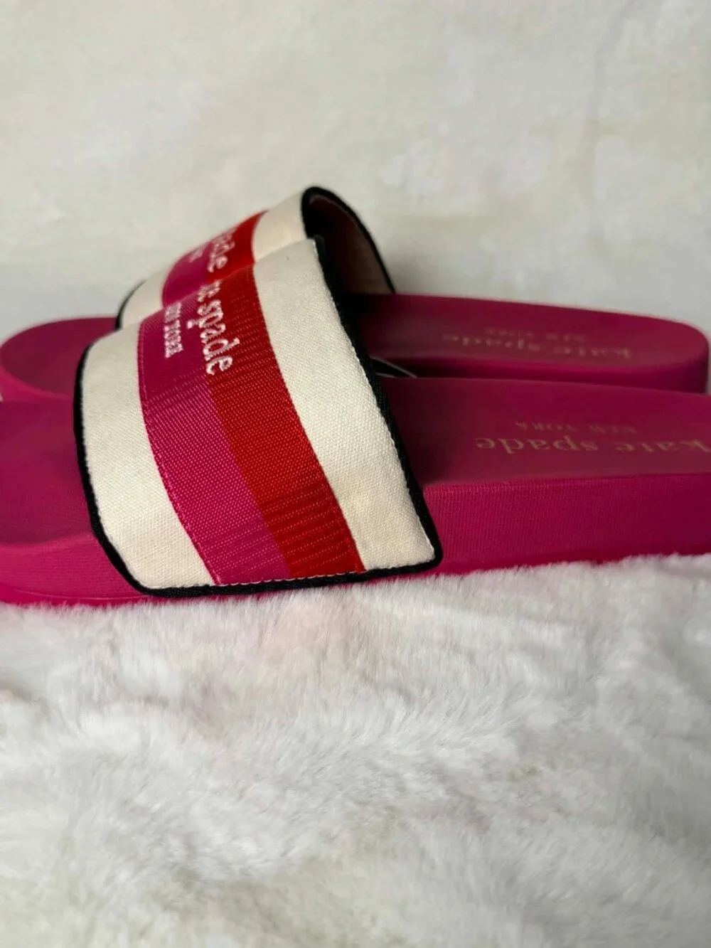 Kate Spade New York Logo Slip-On Slide Sandals Fuchsia Stripe